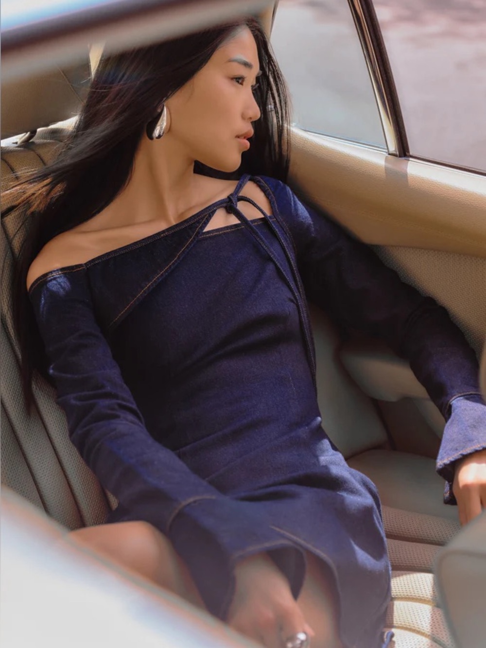 MESHKI Cece Denim Mini Dress with Ties